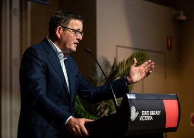 Daniel Andrews answers a question from the audience